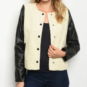 IVORY BLACK FAUX LEATHER & FUR JACKET